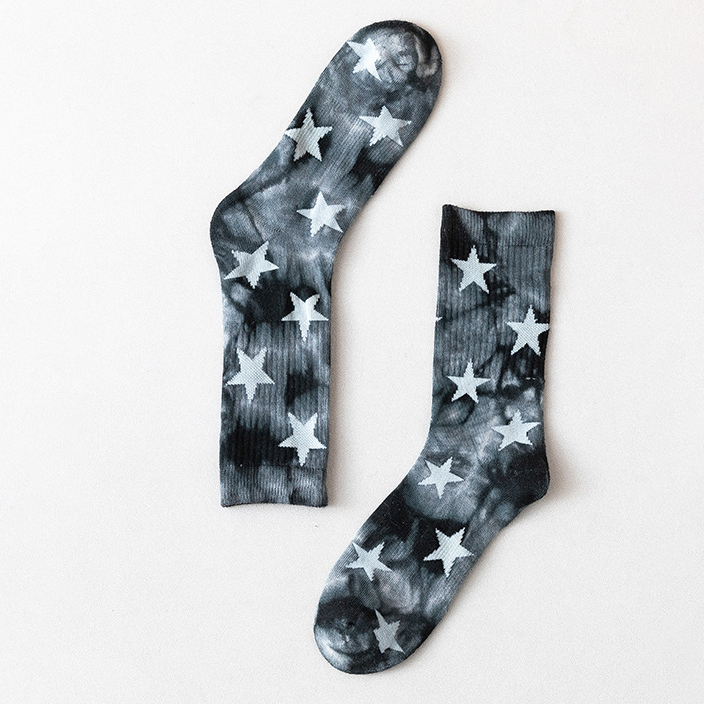 Autumn Winter Socks Terry Tie Dye Crew Socks Socks Pentacle Skateboard Socks for Girls Mens